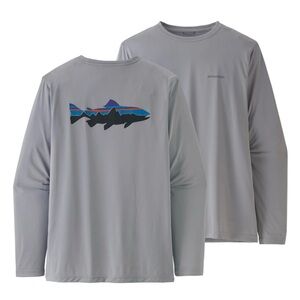 Patagonia Men's Long Sleeve Shirt - Gray with Blue Graphic